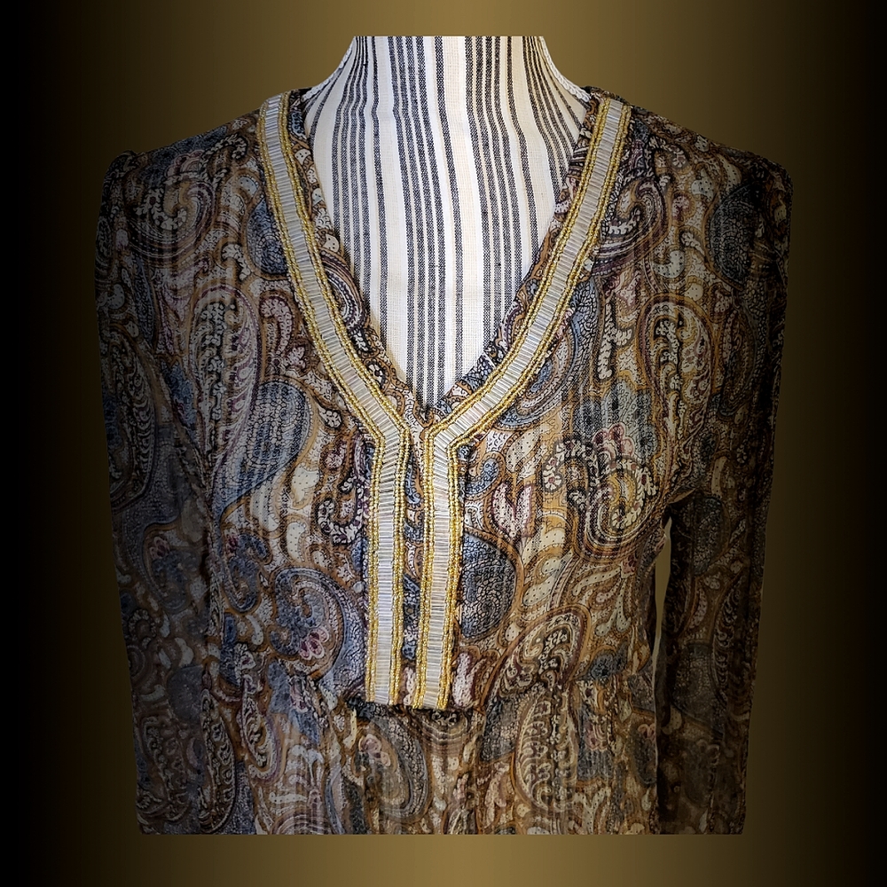 Vintage Beaded Neckline CPM Collection Paisley Long Sleeve Top One of a Kind - Picture 4 of 8